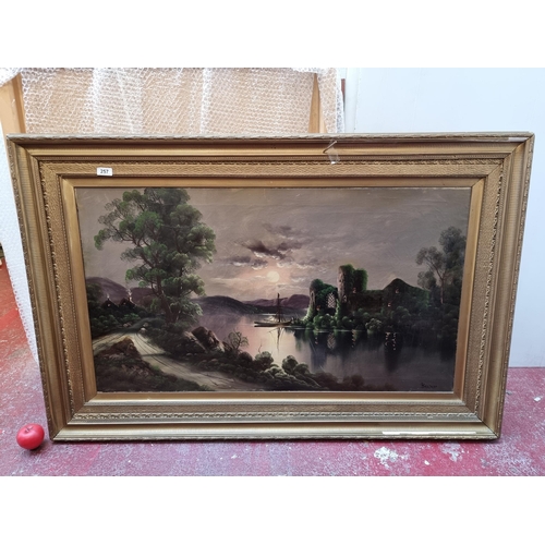 257 - Star Lot : A very large early 20th century original excellent oil on canvas painting. Features a ser... 