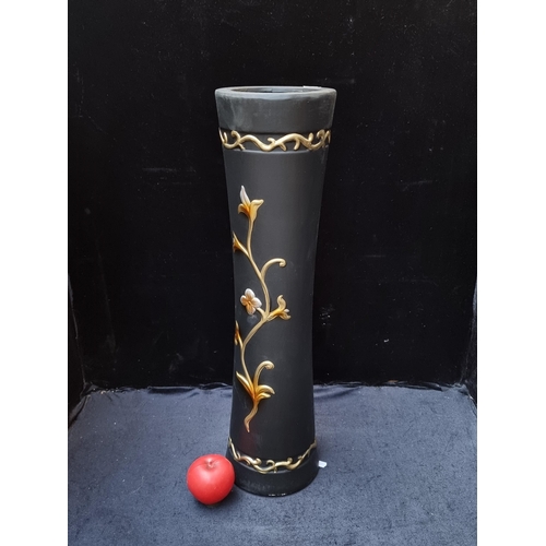 276 - A hand painted tall  floor standing stick / umbrella stand with pretty floral design.