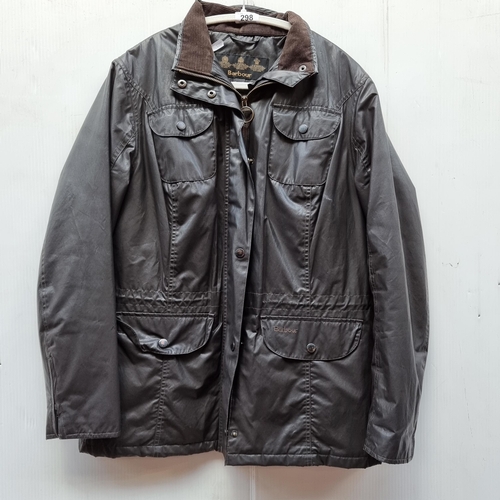 298 - A ladies Barbour carbon finish Ladies 'Sapper' waxed jacket. Waterproof and breathable. In good cond... 