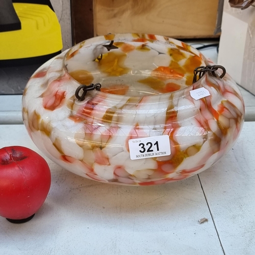 321 - A wonderful 1930's art glass tutti frutti hanging ceiling light shade. In good order and lovely colo... 