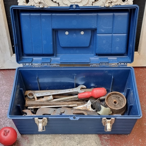 326 - A tool box with contents. I see a nice big chisel in there.