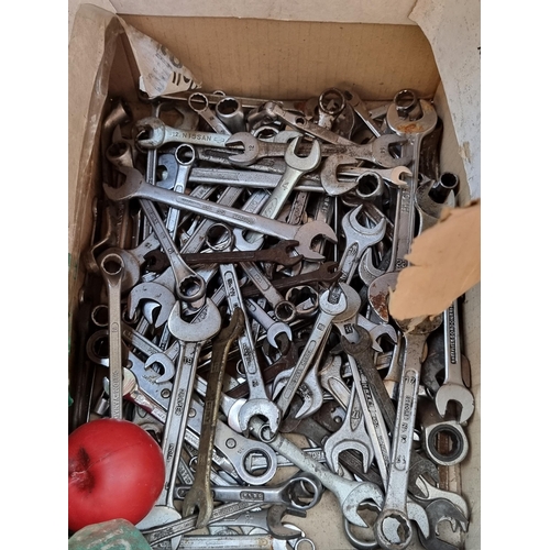 336 - A fabulous large box of spanners including Mazda, Draper and Toyota examples.