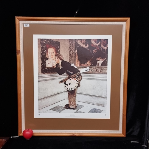 83 - A large vintage print of a Norman Rockwell painting titled 'The Art Critic'. Features a humous scene... 