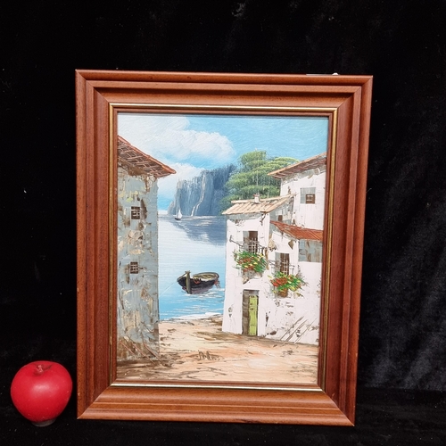 86 - A delightful original oil on board painting. Features the Coastal scene of Puig, a beach in Spanish ... 