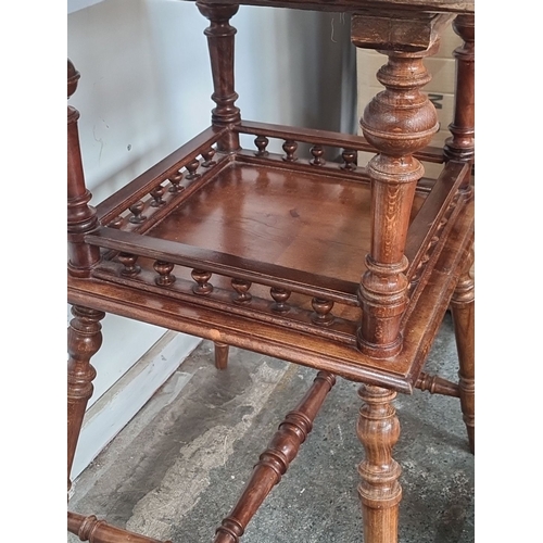 876 - Star Lot : Victorian mahogany two-tier side table with marble top, turned legs and ball gallery, fea... 