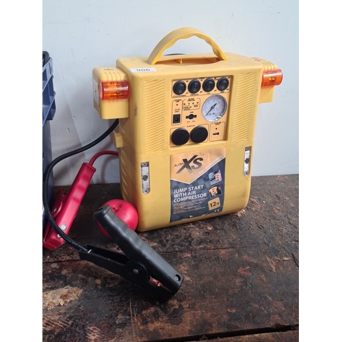 906 - Auto XS Jump Starter with Air Compressor. Features multiple 12V and 5V DC sockets, battery condition... 