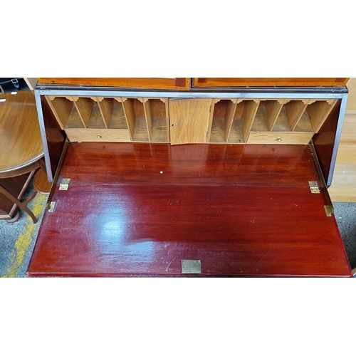 628 - Star Lot : Edwardian mahogany bureau bookcase with glazed doors, fitted interior with pigeonholes, a... 