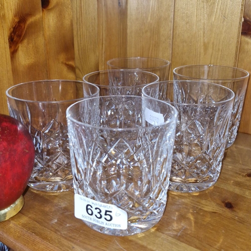 635 - Star Lot : Set of 6 Waterford Crystal old fashioned whiskey glasses with diamond pattern cut design,... 