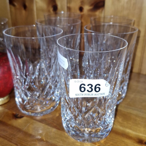 636 - Set of Six  Waterford Crystal patterned whiskey tumblers. In VGC.