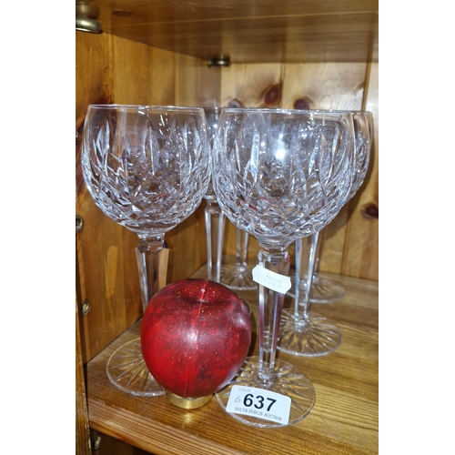 637 - Set of six Waterford Crystal intricately cut hock crystal glasses with an elegant stem design, accom... 