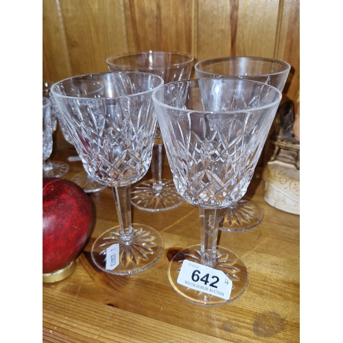 642 - Set of four Waterford cut crystal stemmed glassware with a diamond pattern design.