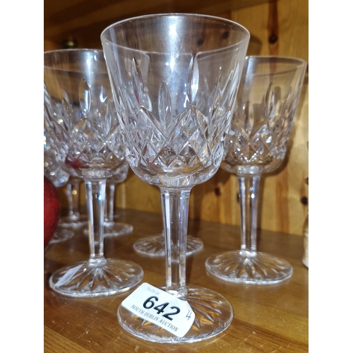 642 - Set of four Waterford cut crystal stemmed glassware with a diamond pattern design.