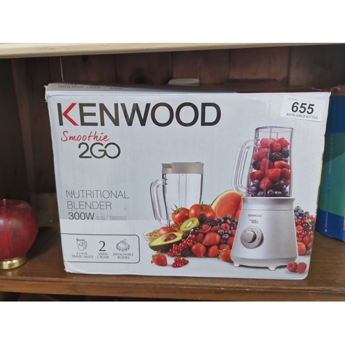 655 - A brand new Kenwood Smoothie 2GO Nutritional Blender, 300W, model SB055. Includes two 0.5L travel mu... 