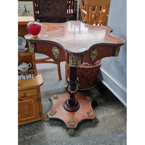 667 - Star Lot : A stunning Vintage French Louis XV1 Burl Marquetry pedestal table with ornate brass accen... 