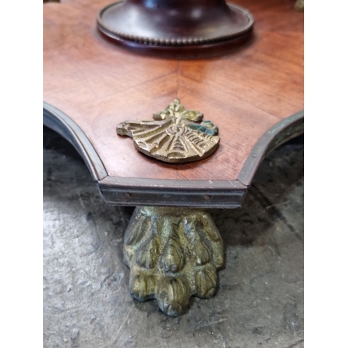 667 - Star Lot : A stunning Vintage French Louis XV1 Burl Marquetry pedestal table with ornate brass accen... 