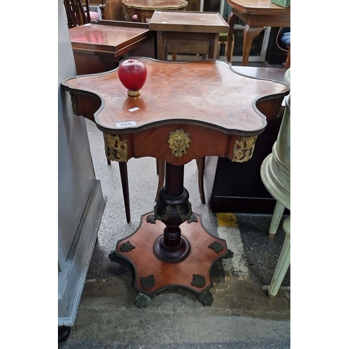 669 - Star Lot : A stunning Vintage French Louis XV1 Burl Marquetry pedestal table with ornate brass accen... 