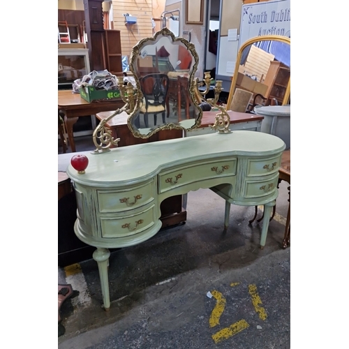 671 - Star Lot : A stunning vintage vanity table with an ornate gilt mirror and candelabra garnitures . Pa... 