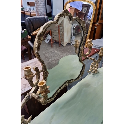 671 - Star Lot : A stunning vintage vanity table with an ornate gilt mirror and candelabra garnitures . Pa... 