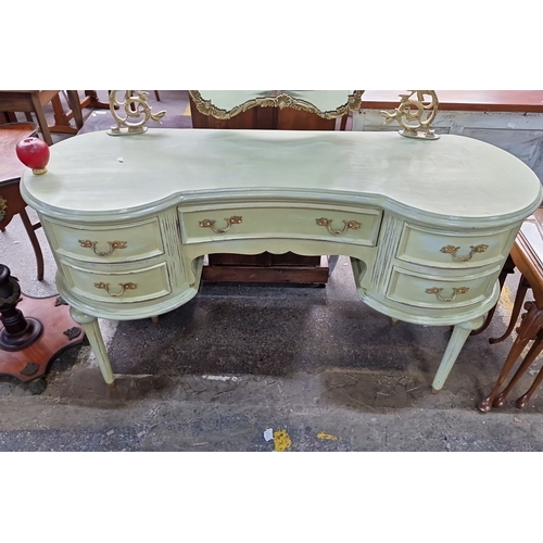 671 - Star Lot : A stunning vintage vanity table with an ornate gilt mirror and candelabra garnitures . Pa... 