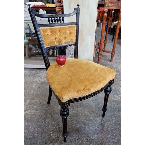 680 - Star Lot : A fabulous rare Jones and Son Dublin. Victorian ebonized chair with gold velvet upholster... 