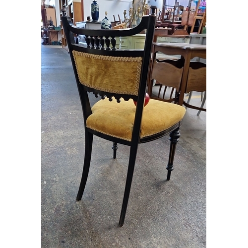 680 - Star Lot : A fabulous rare Jones and Son Dublin. Victorian ebonized chair with gold velvet upholster... 