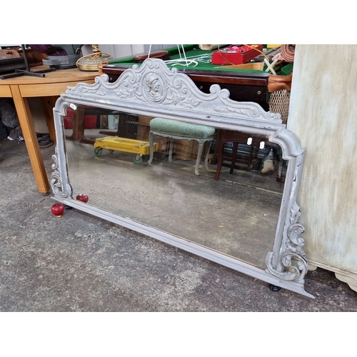 688 - Star Lot : A lovely Antique Victorian painted overmantel mirror with decorative carved wood frame, f... 