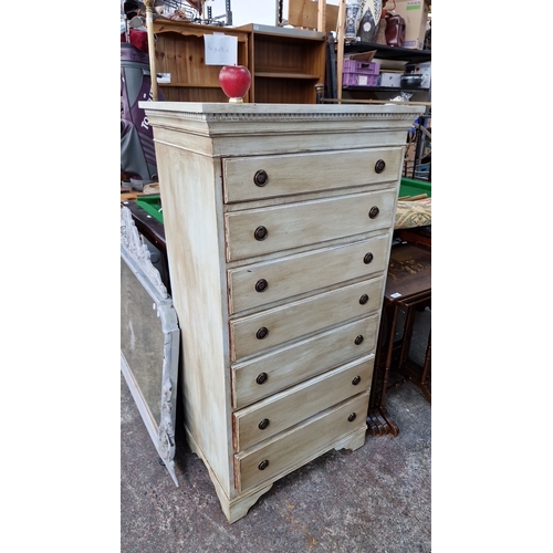 689 - Star Lot : A  super shabby chic Tallboy chest of drawers in Antique Victorian-style, with a distress... 