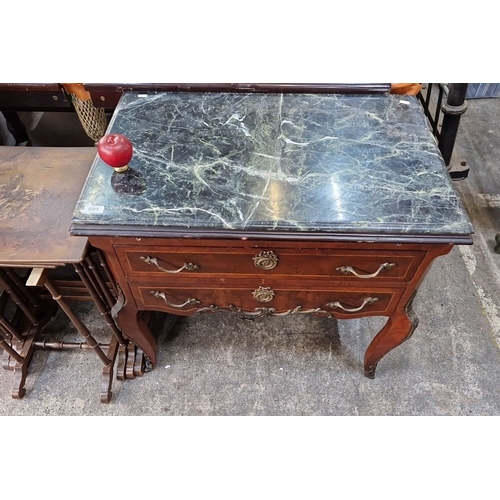 691 - Star Lot : A very handsome 19th-century style  Louis XV-style mahogany with cold Italian marble-top ... 