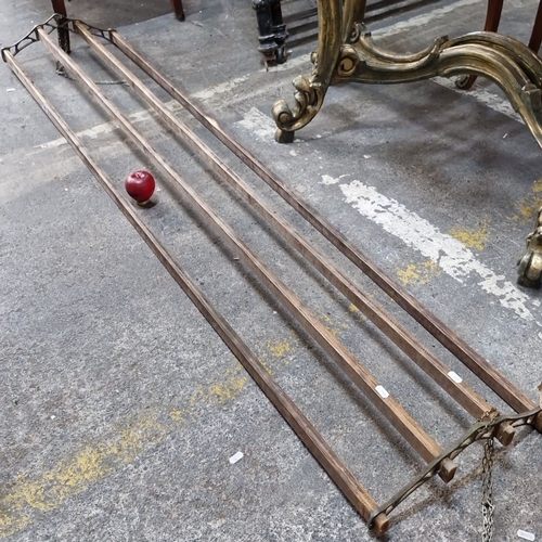 698 - Star Lot : Victorian full size mahogany clothes airer,  with four slats and decorative metal accents... 