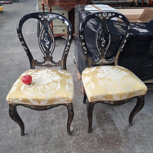 711 - Star Lot : A pair of fabulous French Renaissance style occasional chairs with ebonized frames uphols... 