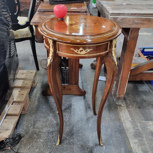 713 - Star Lot : A gorgeous French antique style wooden plant stand with guilt metal accents cabriole legs... 