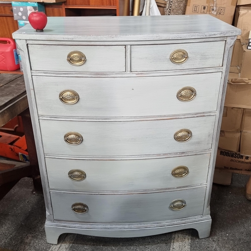 715 - Star Lot : A handsome tall Georgian style bow front chest of drawers featuring 6 pull out drawers wi... 