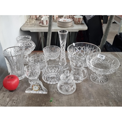 720 - A very nice collection of cut crystal pieces including a Waterford Crystal pedestal bon bon dish in ... 