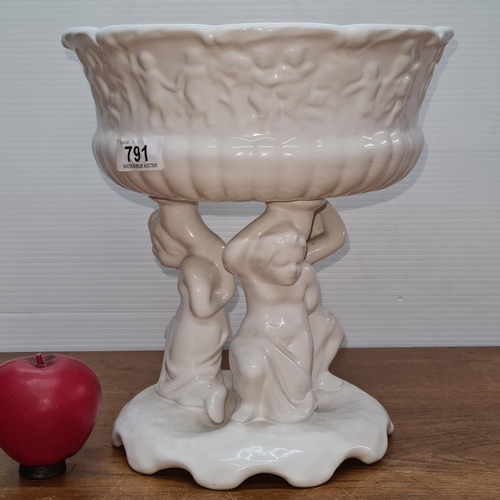 791 - A gorgeous large Rococo white pedestal fruit bowl decorated with cherubs. In VGC