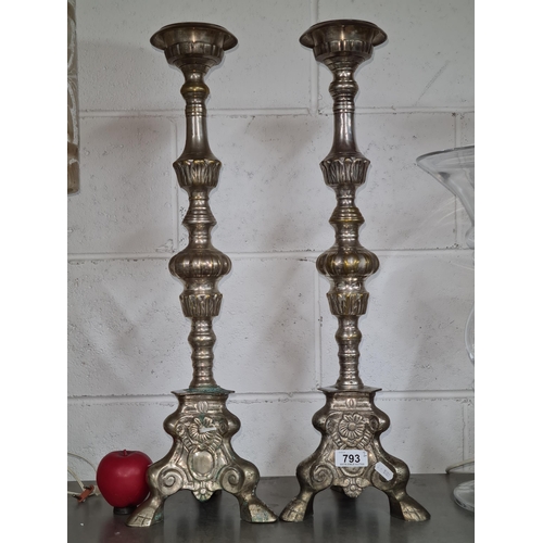 793 - Star lot : A wonderful pair of tall ecclesiastical altar candlesticks.