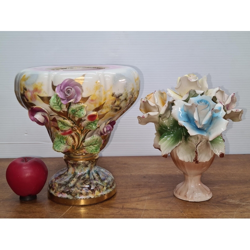 794 - A very pretty vintage Capodimonte vase with beautiful plush colours showcased throughout along with ... 