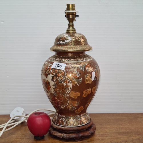 796 - A gorgeous Chinese temple jar table lamp decorated with traditional hand painted scenery and gold ac... 