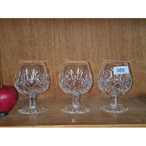 808 - Three fab large Waterford Crystal brandy glasses in the Lismore pattern. All in good condition with ... 