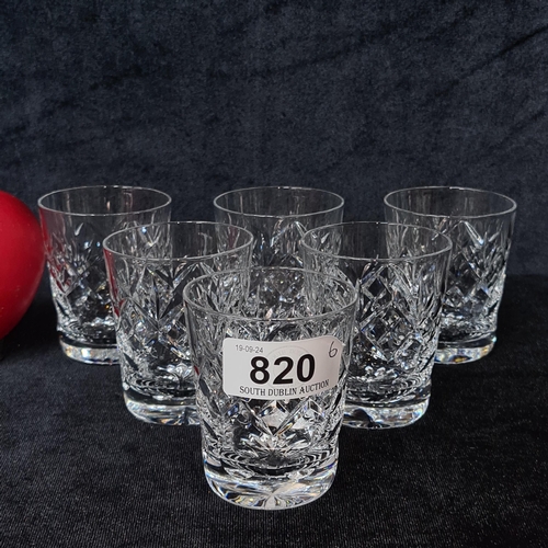 820 - A set of six of Webb Corbett miniature tumbler glasses. All in good condition with etched marks to b... 