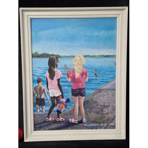 863 - A harmonious Josephine Guilfoyle (Irish, contemporary) oil on board painting titled 'Lough Owel'. Fe... 