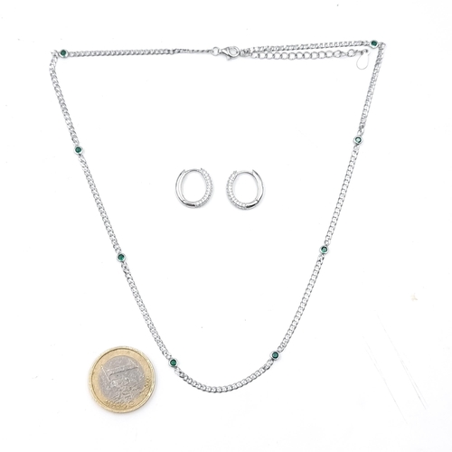 549 - A pretty sterling silver aquamarine stone necklace. Length - 42 cms. Together with a pair of a gemst... 