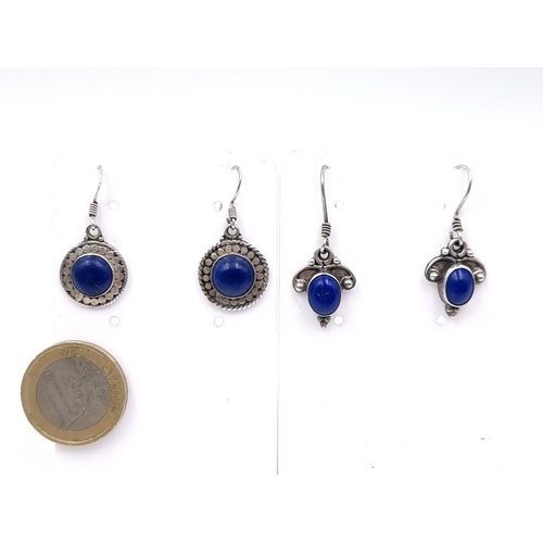 555 - Two pair of antique silver Lapis Lazuli drop earrings suitable for pierced ears. Boxed.