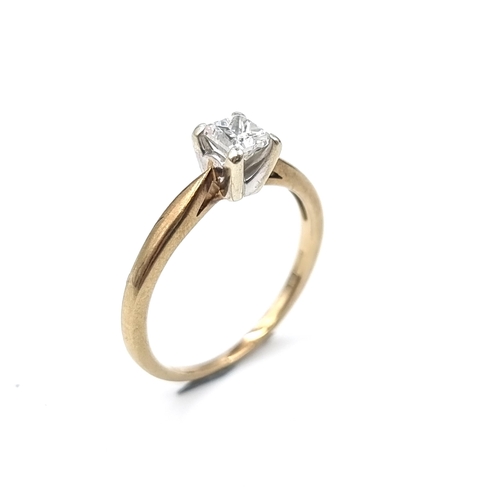 565 - Star Lot : A super quality nine carat gold square single stone diamond ring. Est. weight of diamond ... 