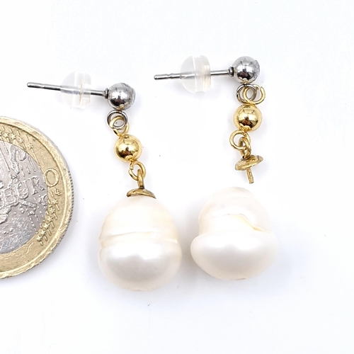 584 - Star Lot : A brand new pair of akoya pearl and diamond stud earrings. Weight - 8.2 grams. Total diam... 