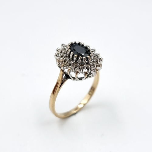 601 - Star Lot : A lovely Sapphire and diamond ring set in nine carat gold (375). Est. weight of diamonds ... 