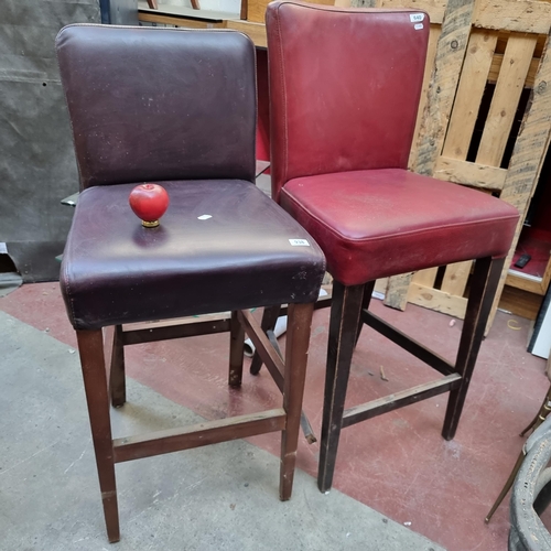 938 - Two high back leather commercial quality bar stools.