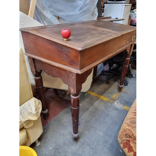 940 - Star Lot : Very tall antique clerk's desk with labels and memorandum from Ulster bank on the inside ... 