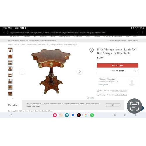 667 - Star Lot : A stunning Vintage French Louis XV1 Burl Marquetry pedestal table with ornate brass accen... 