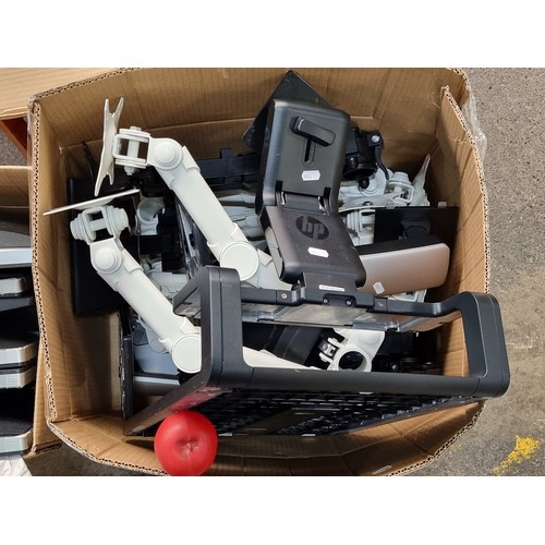 1080 - A box of 14 computer monitor screen mounts arms and stands. Some double articulated models. Great fo... 