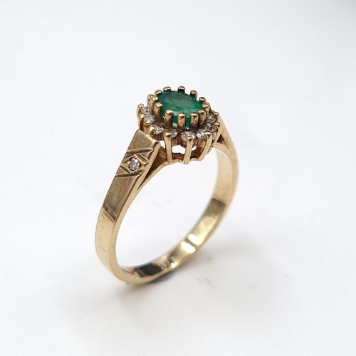 1085 - A diamond and large emerald ring set in nine carat gold. Size - K. Weight - 2.23 grams. Boxed.
Previ... 